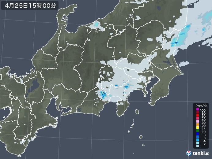 関東・甲信地方の雨雲レーダー(2021年04月25日)