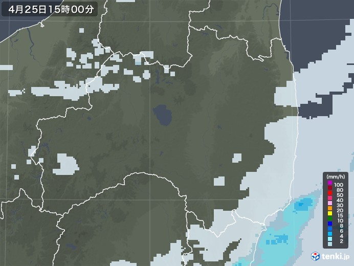 福島県の雨雲レーダー(2021年04月25日)