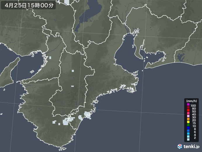 三重県の雨雲レーダー(2021年04月25日)