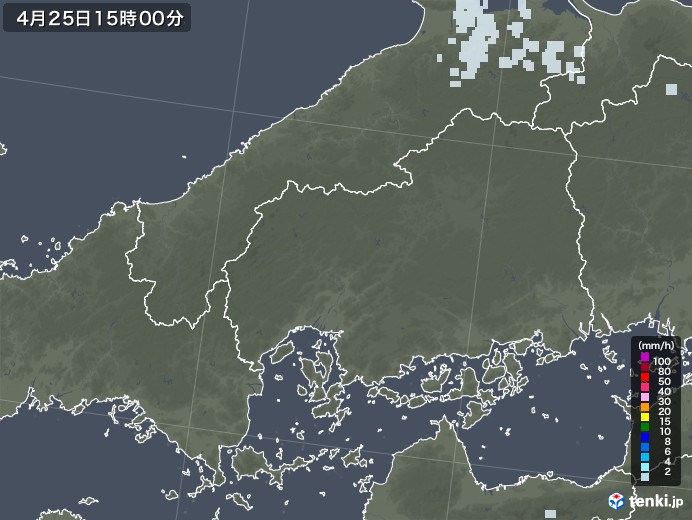 広島県の雨雲レーダー(2021年04月25日)