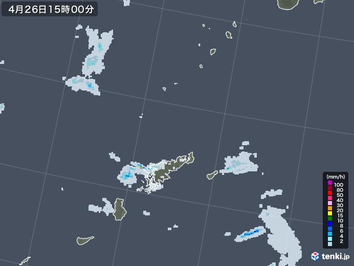 奄美諸島(鹿児島県)の雨雲レーダー(2021年04月26日)