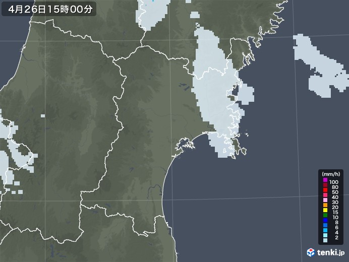 宮城県の雨雲レーダー(2021年04月26日)