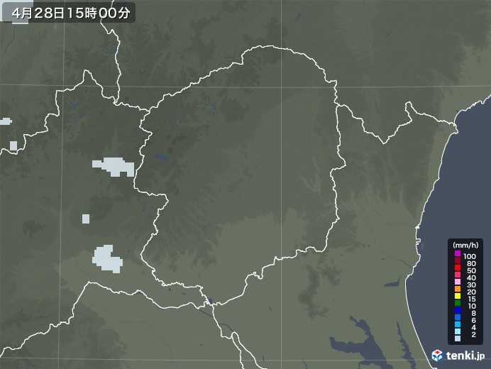 栃木県の雨雲レーダー(2021年04月28日)