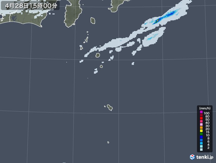 伊豆諸島(東京都)の雨雲レーダー(2021年04月28日)