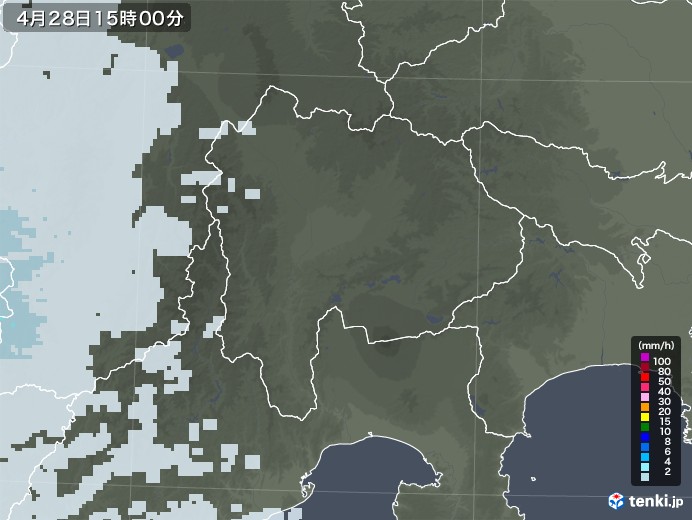 山梨県の雨雲レーダー(2021年04月28日)