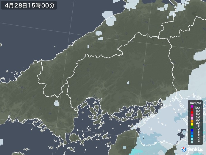 広島県の雨雲レーダー(2021年04月28日)