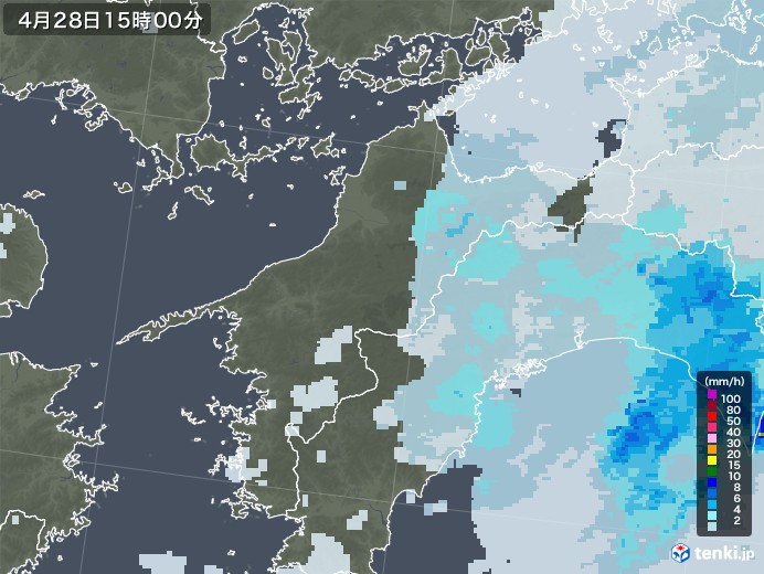 愛媛県の雨雲レーダー(2021年04月28日)