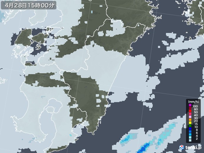 宮崎県の雨雲レーダー(2021年04月28日)