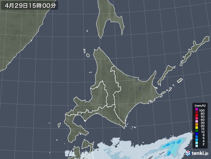 北海道地方の雨雲レーダー(2021年04月29日)