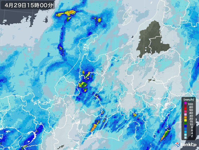北陸地方の雨雲レーダー(2021年04月29日)