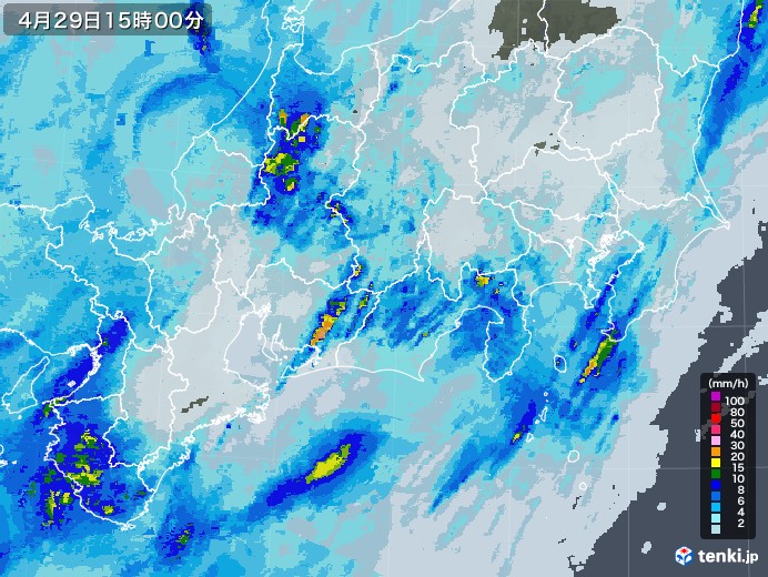 東海地方の雨雲レーダー(2021年04月29日)