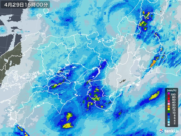 近畿地方の雨雲レーダー(2021年04月29日)