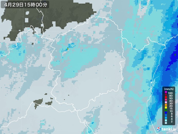 栃木県の雨雲レーダー(2021年04月29日)
