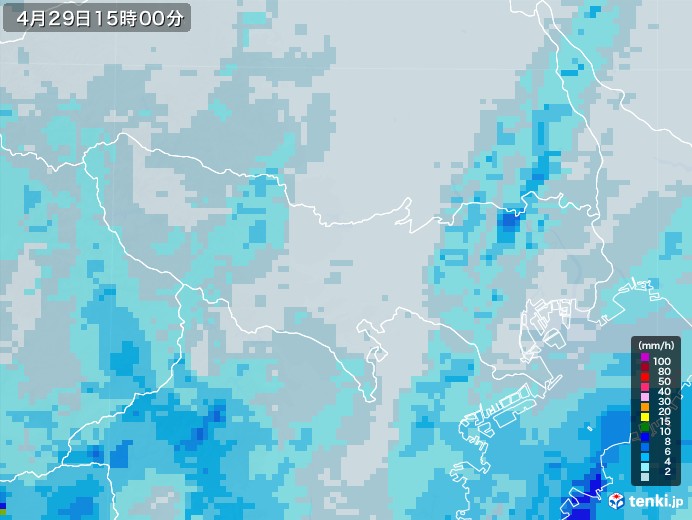 東京都の雨雲レーダー(2021年04月29日)