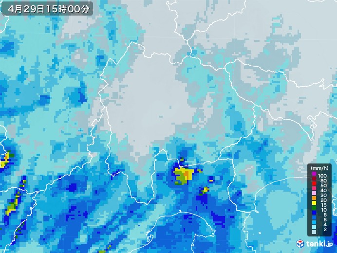 山梨県の雨雲レーダー(2021年04月29日)