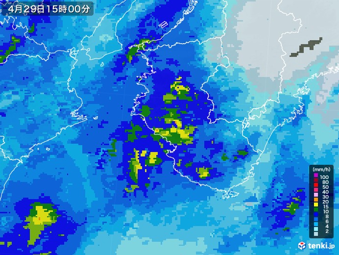 和歌山県の雨雲レーダー(2021年04月29日)