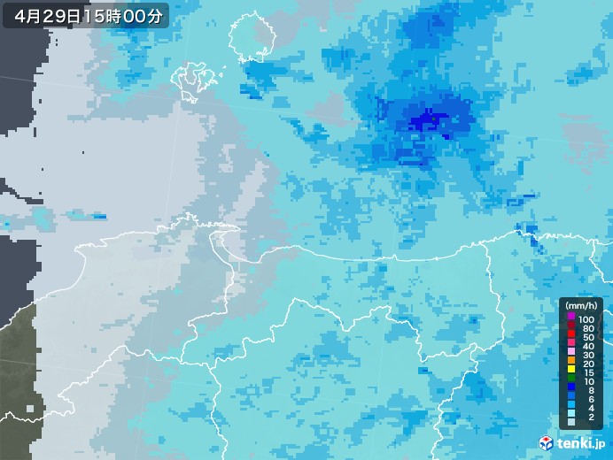 鳥取県の雨雲レーダー(2021年04月29日)