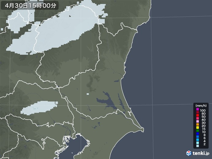 茨城県の雨雲レーダー(2021年04月30日)