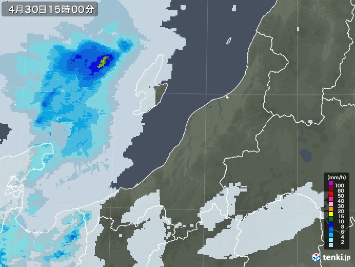 新潟県の雨雲レーダー(2021年04月30日)