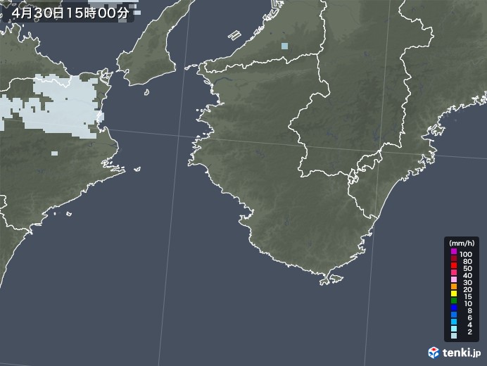 和歌山県の雨雲レーダー(2021年04月30日)