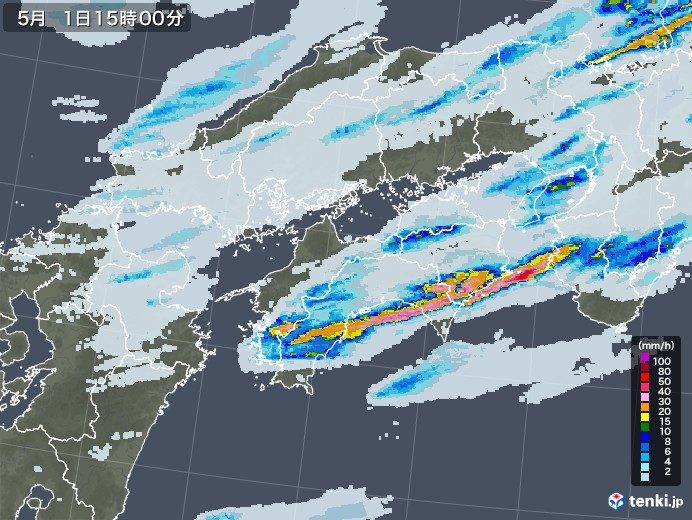 四国地方の雨雲レーダー(2021年05月01日)