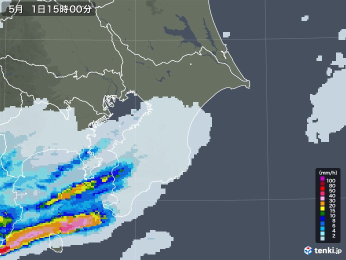 千葉県の雨雲レーダー(2021年05月01日)