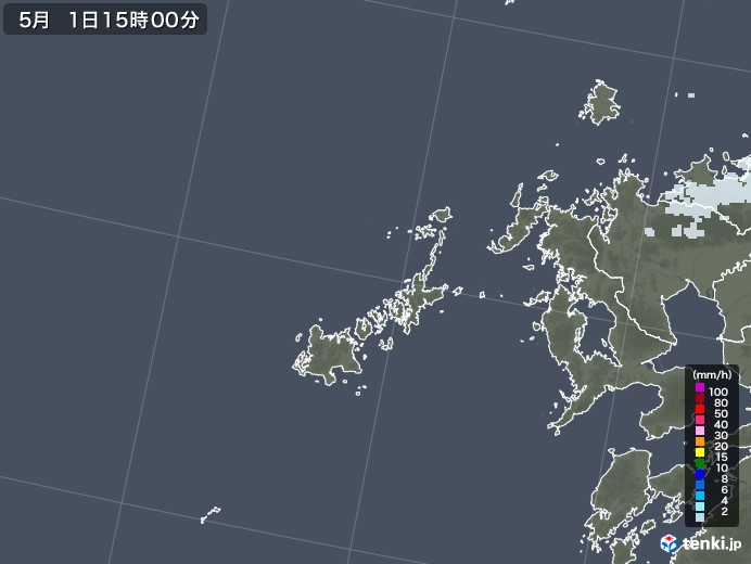 五島列島(長崎県)の雨雲レーダー(2021年05月01日)