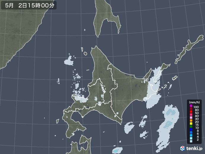 北海道地方の雨雲レーダー(2021年05月02日)