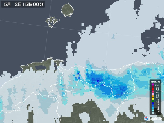 鳥取県の雨雲レーダー(2021年05月02日)