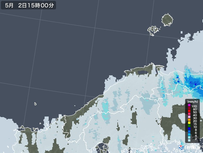 島根県の雨雲レーダー(2021年05月02日)