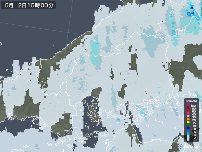 広島県の雨雲レーダー(2021年05月02日)