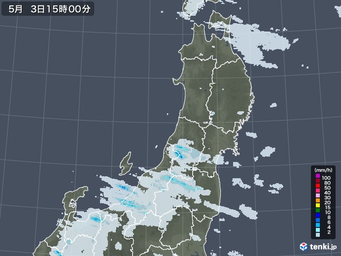 東北地方の雨雲レーダー(2021年05月03日)