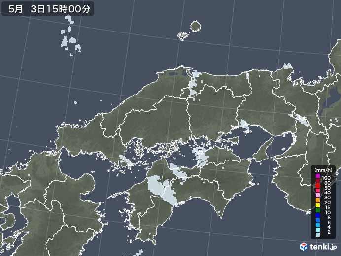 中国地方の雨雲レーダー(2021年05月03日)