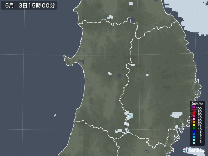 秋田県の雨雲レーダー(2021年05月03日)