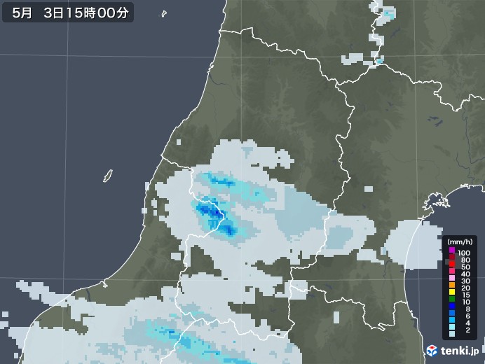 山形県の雨雲レーダー(2021年05月03日)