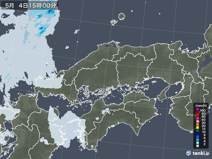 中国地方の雨雲レーダー(2021年05月04日)