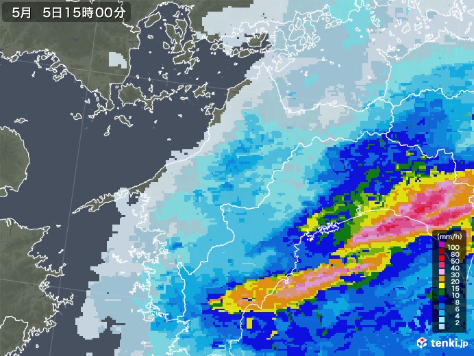 愛媛県の雨雲レーダー(2021年05月05日)