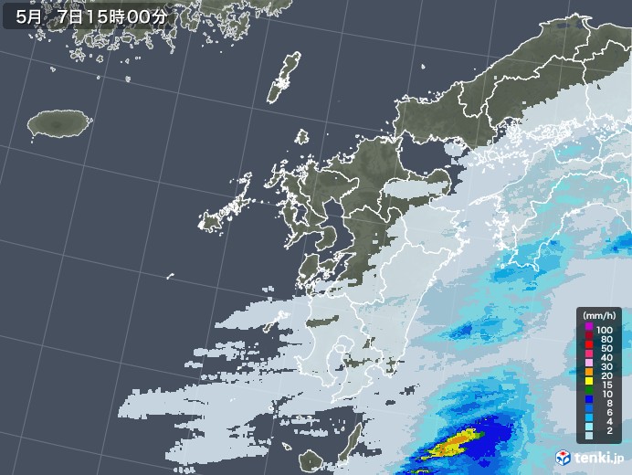 九州地方の雨雲レーダー(2021年05月07日)