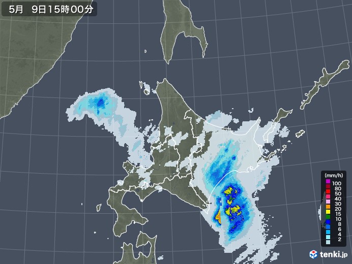 北海道地方の雨雲レーダー(2021年05月09日)