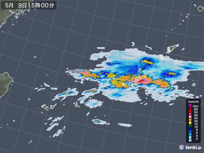 沖縄地方の雨雲レーダー(2021年05月09日)