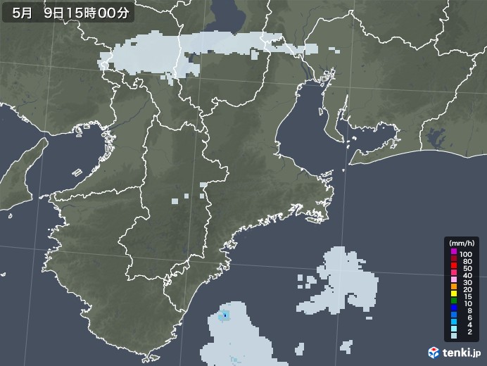三重県の雨雲レーダー(2021年05月09日)