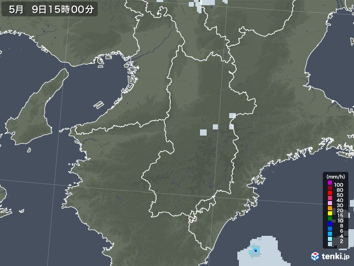 奈良県の雨雲レーダー(2021年05月09日)
