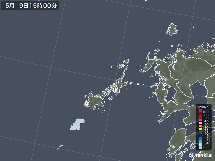 五島列島(長崎県)の雨雲レーダー(2021年05月09日)