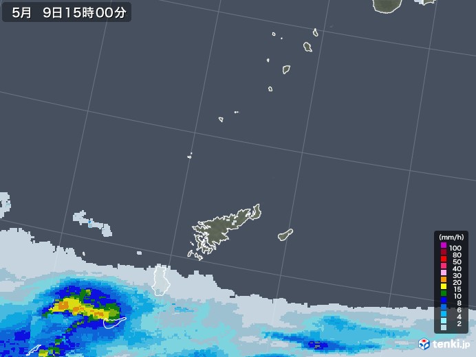 奄美諸島(鹿児島県)の雨雲レーダー(2021年05月09日)