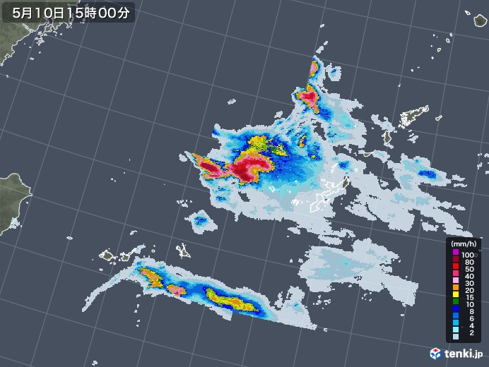 沖縄地方の雨雲レーダー(2021年05月10日)