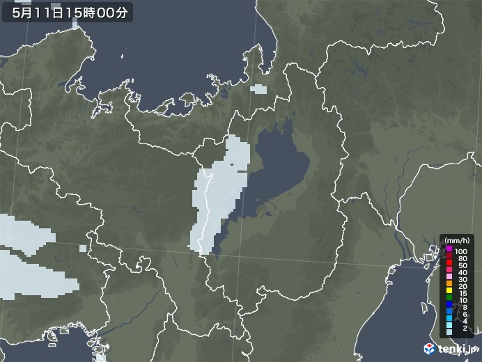 滋賀県の雨雲レーダー(2021年05月11日)