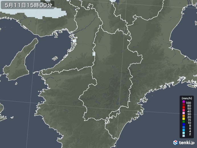 奈良県の雨雲レーダー(2021年05月11日)