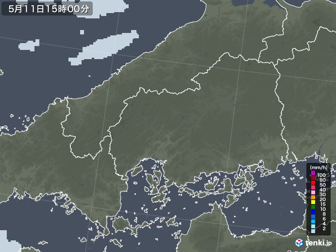 広島県の雨雲レーダー(2021年05月11日)