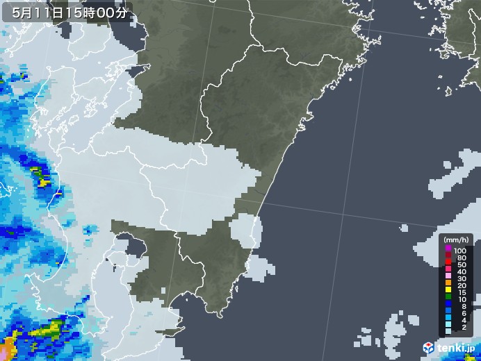 宮崎県の雨雲レーダー(2021年05月11日)