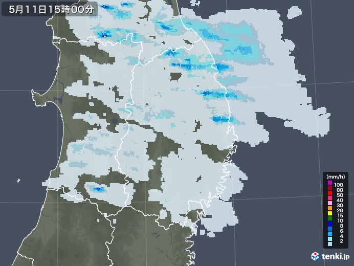 岩手県の雨雲レーダー(2021年05月11日)